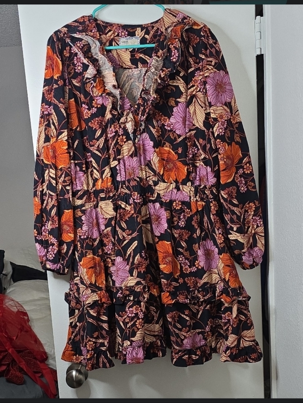 Pilcro Anthropologie Floral Corduroy Tiered Mini Dress - 1X